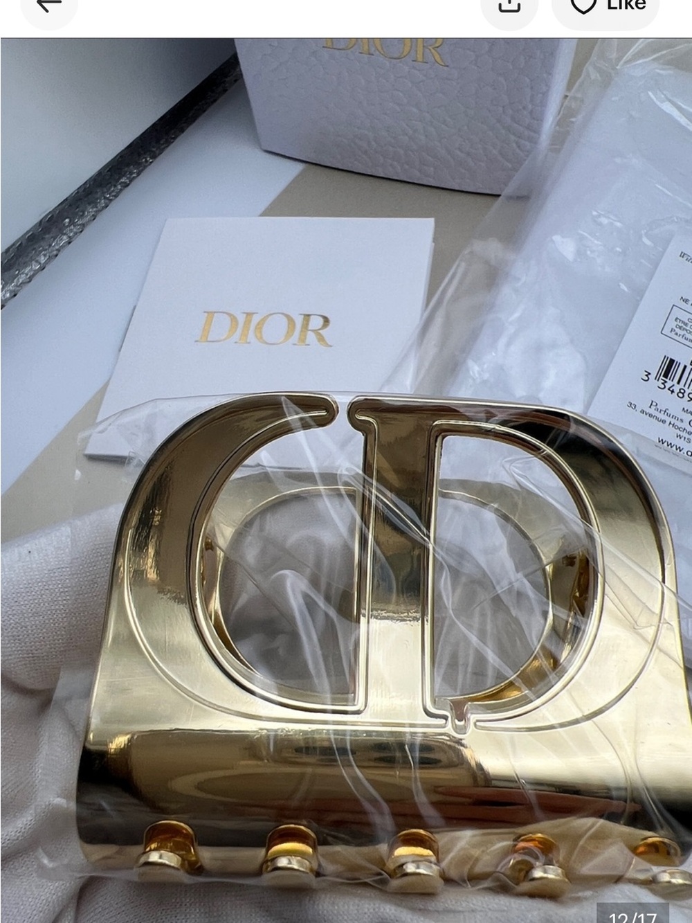 Dior Gold CD Logo Hair Clip in a box, envelope and dust bag